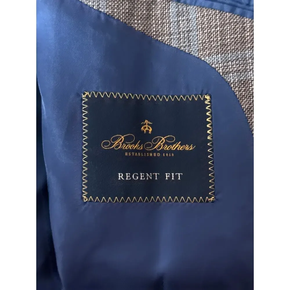 Brooks Brothers Blazer 45R Mens Regent Gray Blue Wool Plaid Sport Coat Jacket
